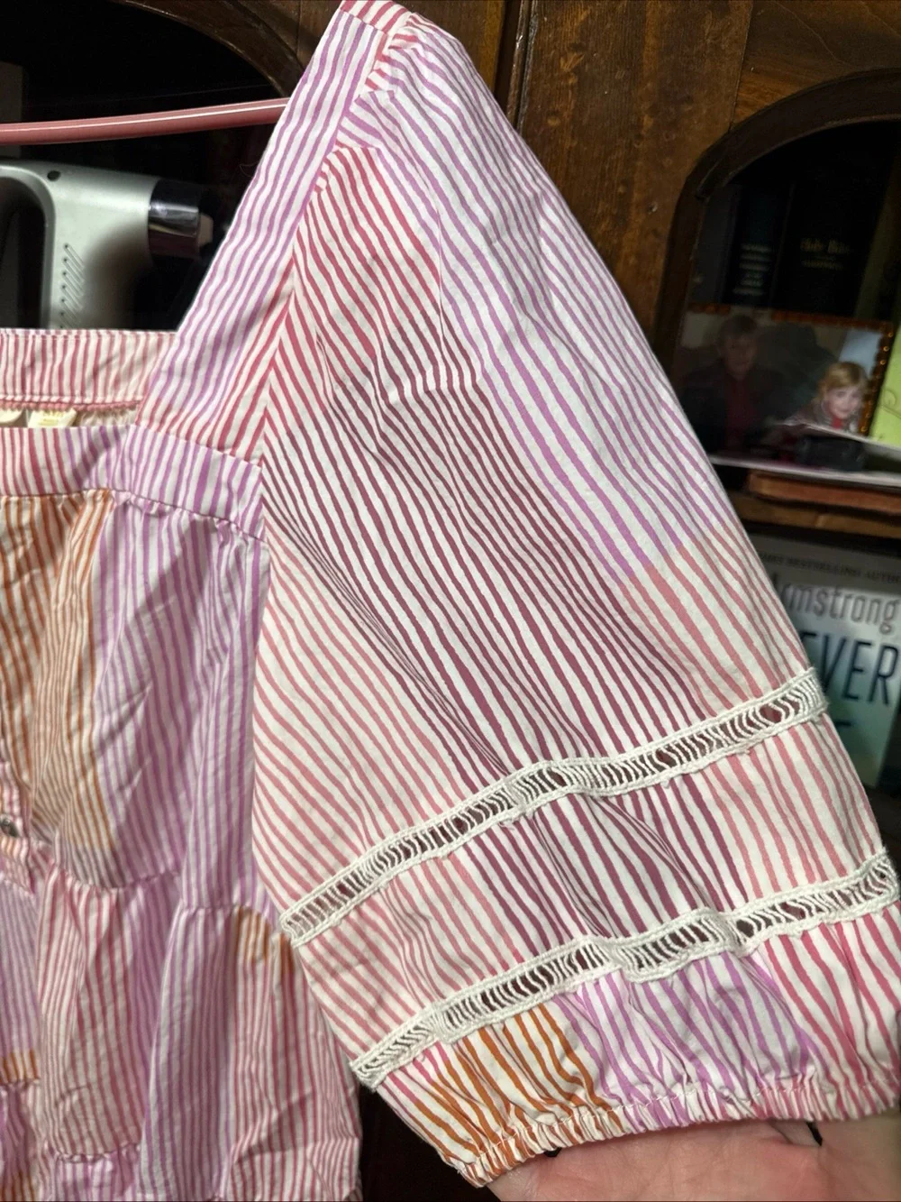 maeve anthropologie Pink And White Striped Shirt Size large  Peasant Flowy